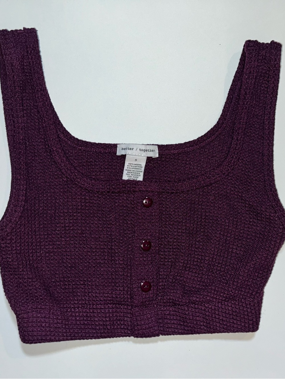 Better / Together Plum Waffle Knit Cropped Tank Top Size Small